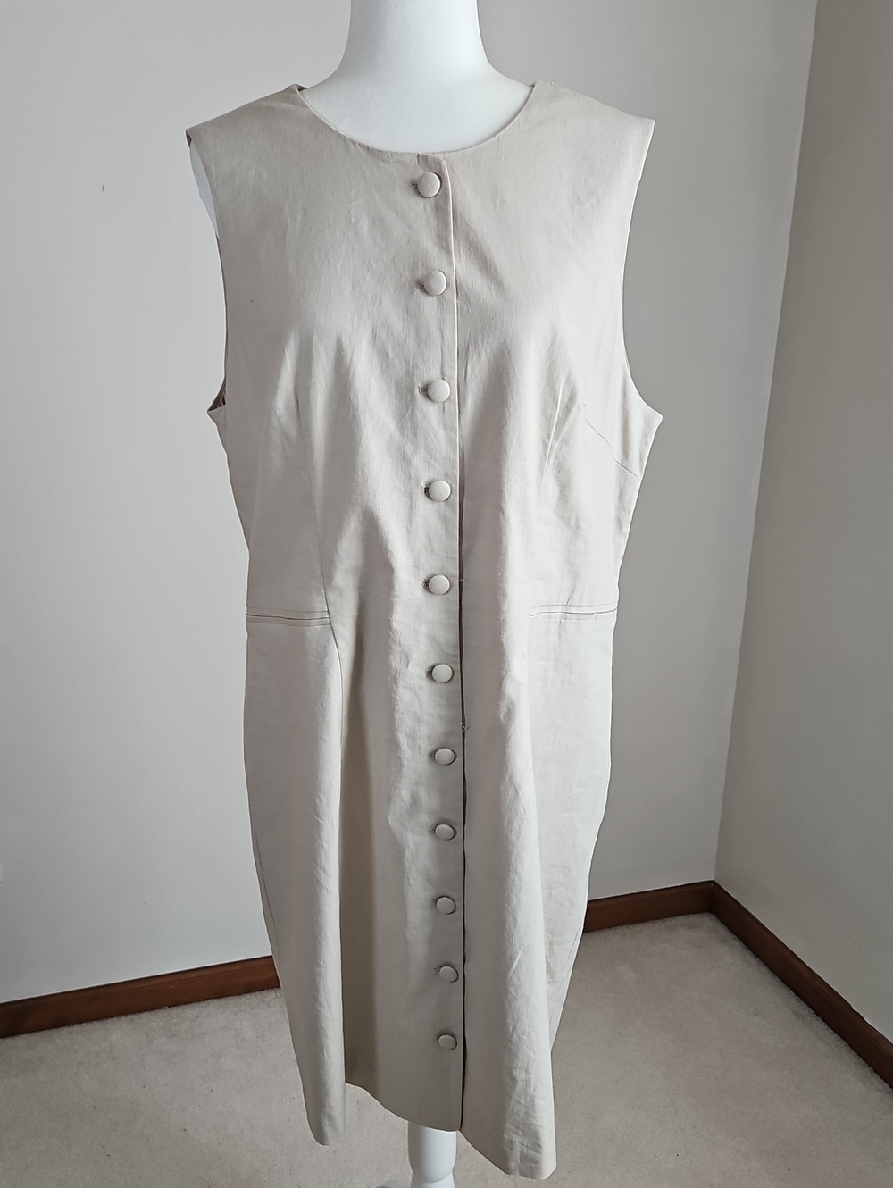Preston & York SZ14 NWT Sleeveless Shift Dress Beige Minimalist Linen Blend